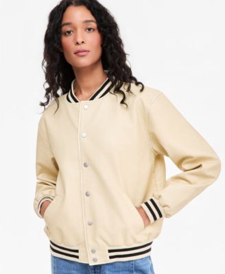 Women's Faux-Leather Varsity Bomber Jacket