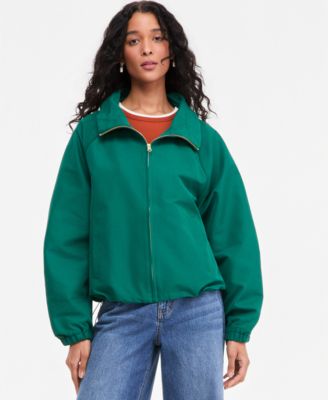 Women's Funnel-neck Ruched-Sleeve Bubble Hem Jacket