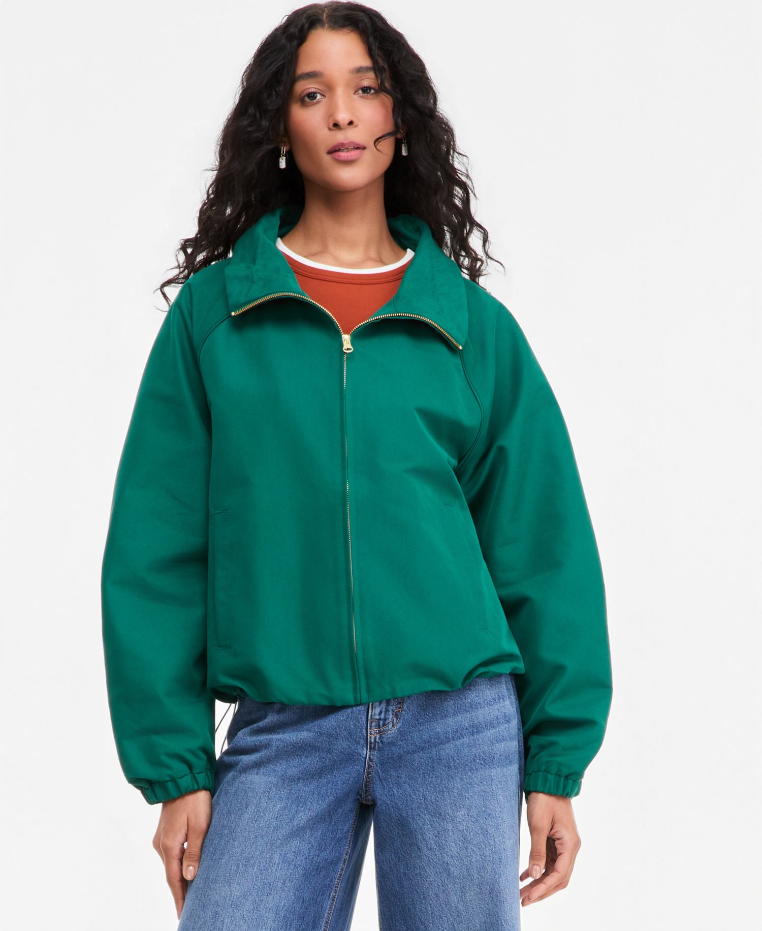 Women's Funnel-neck Ruched-Sleeve Bubble Hem Jacket