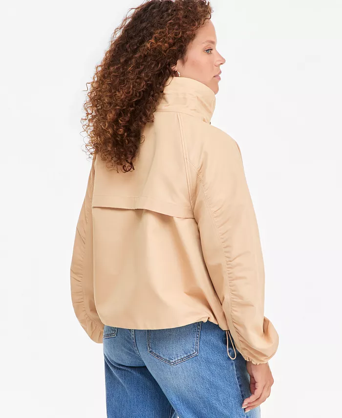 Women's Funnel-neck Ruched-Sleeve Bubble Hem Jacket - thumbnail 3