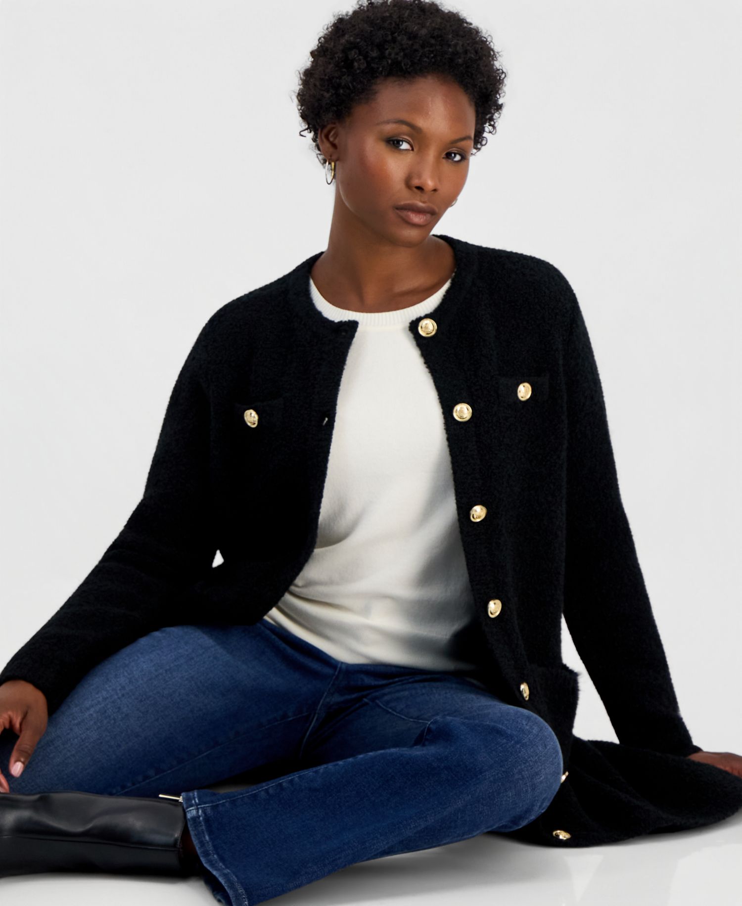 Petite Long Boucl&eacute; Duster Cardigan