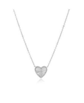 Fluted CZ Heart Necklace Sterling Silver