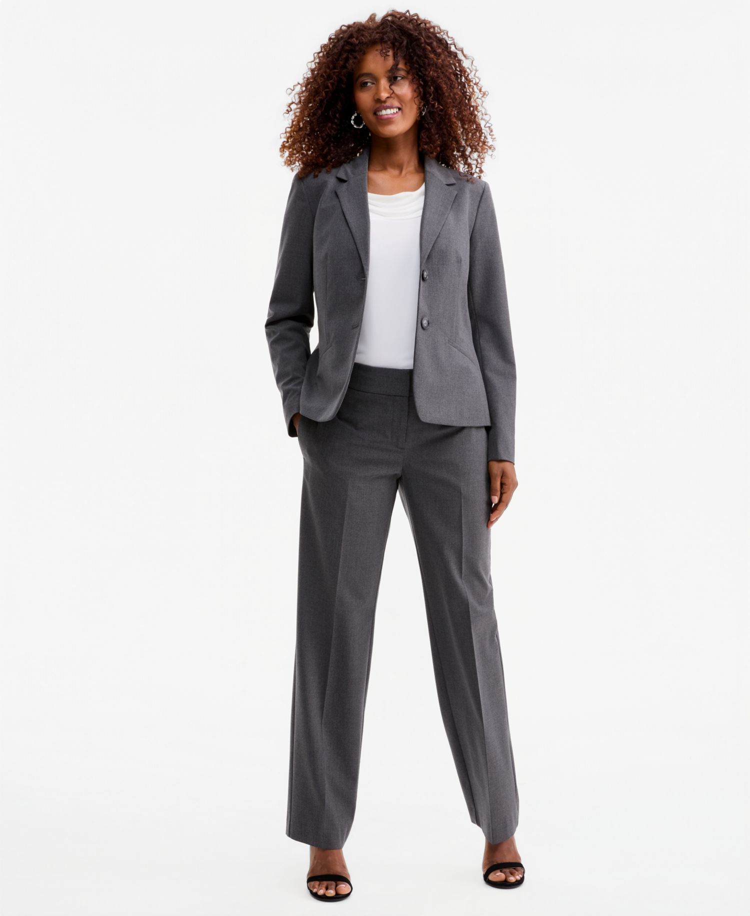 Women's Machine Washable Two-Button Jacket, Cowl-Neck Cap-Sleeve Top & Mid-Rise Straight Pants
