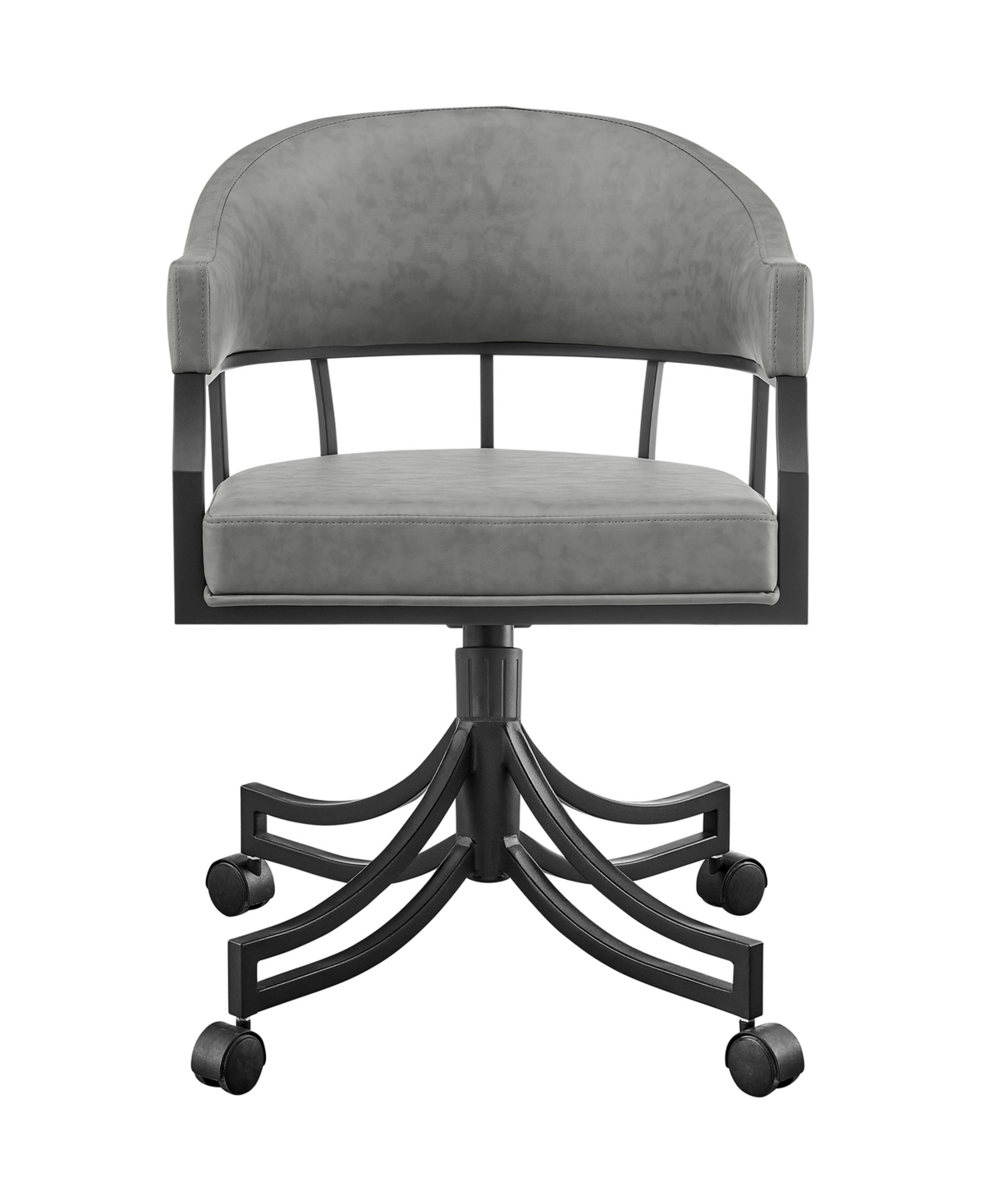 Tibet Swivel Tilt Rolling Dining Chair with Matte Black Iron and Vintage Gray Faux Leather