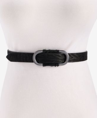Black Zebra Calf Hair Friction Oval Skinny Belt