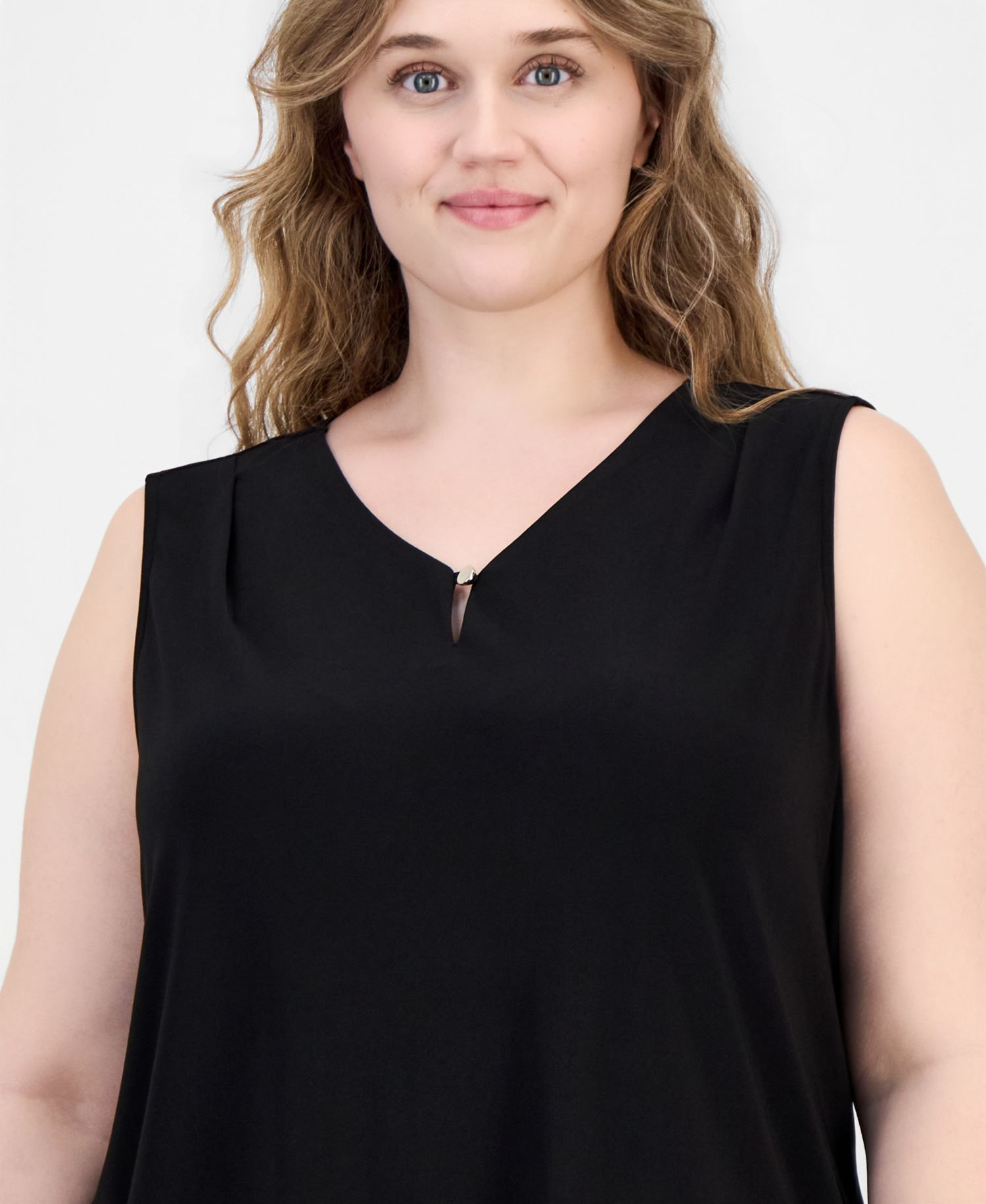 Petite V-Neck Keyhole Sleeveless Blouse