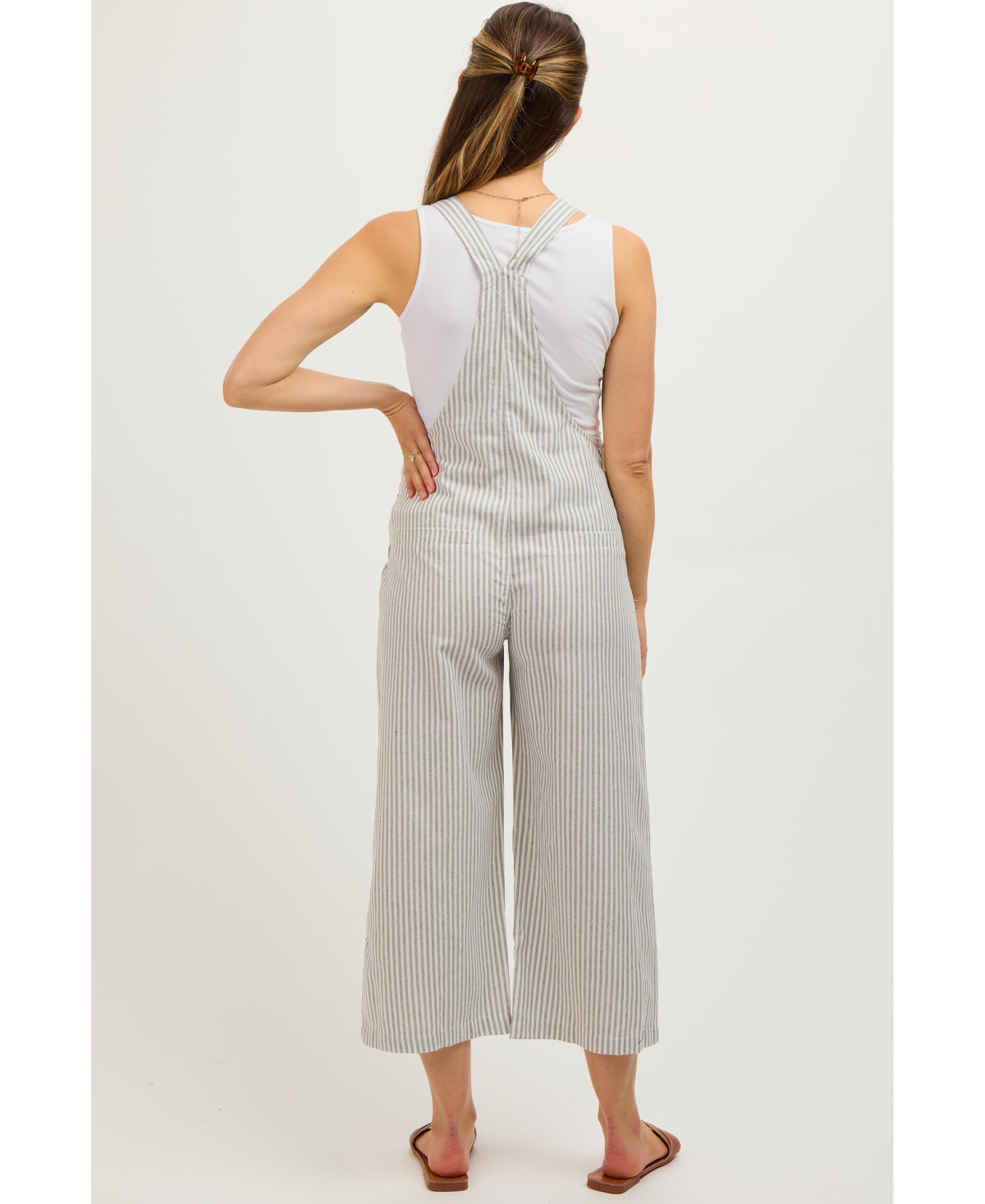 Pinkblush Maternity Grey Striped Linen Overalls