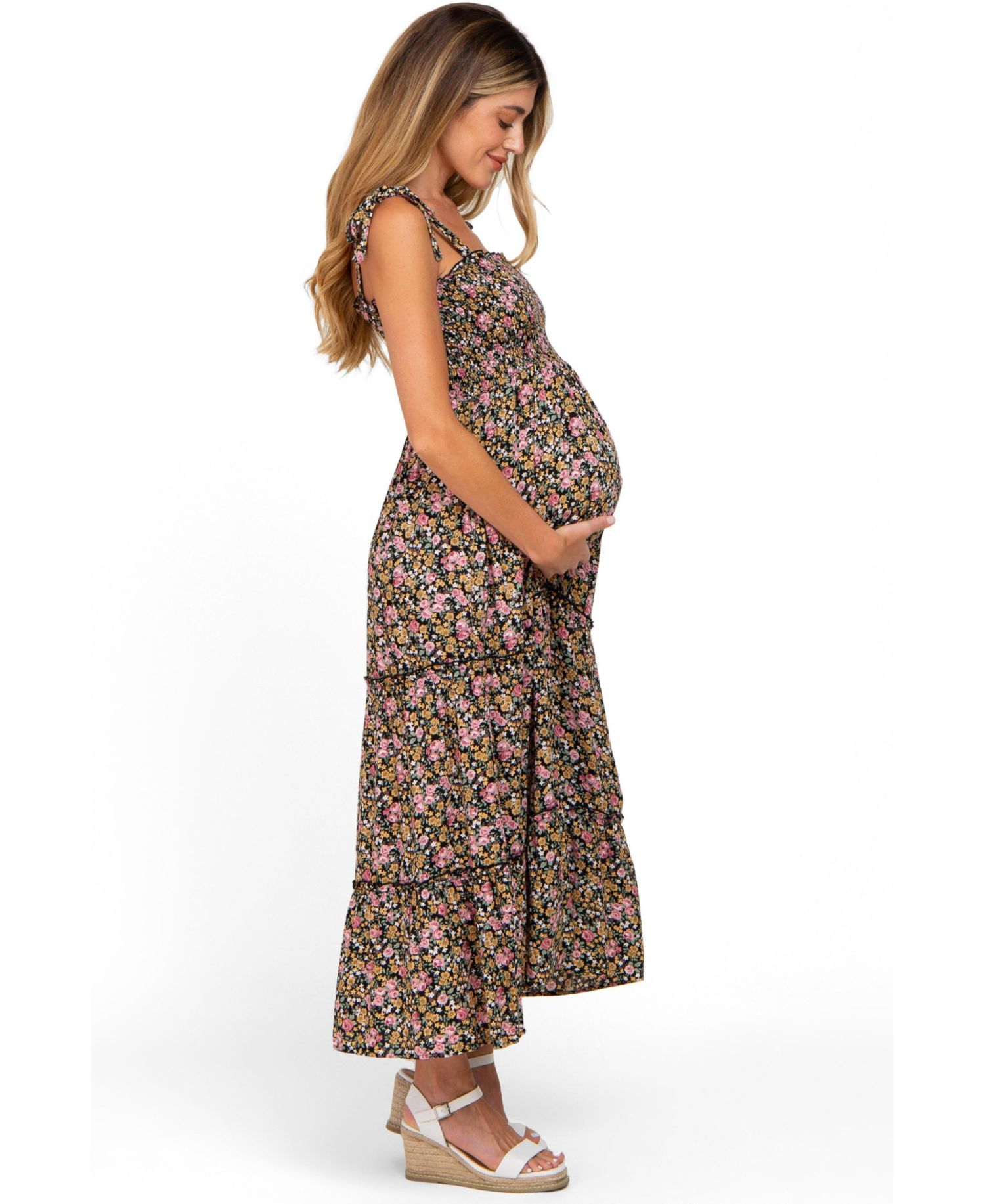 Women's Multi-Color Floral Sleeveless Tiered Maxi Dress