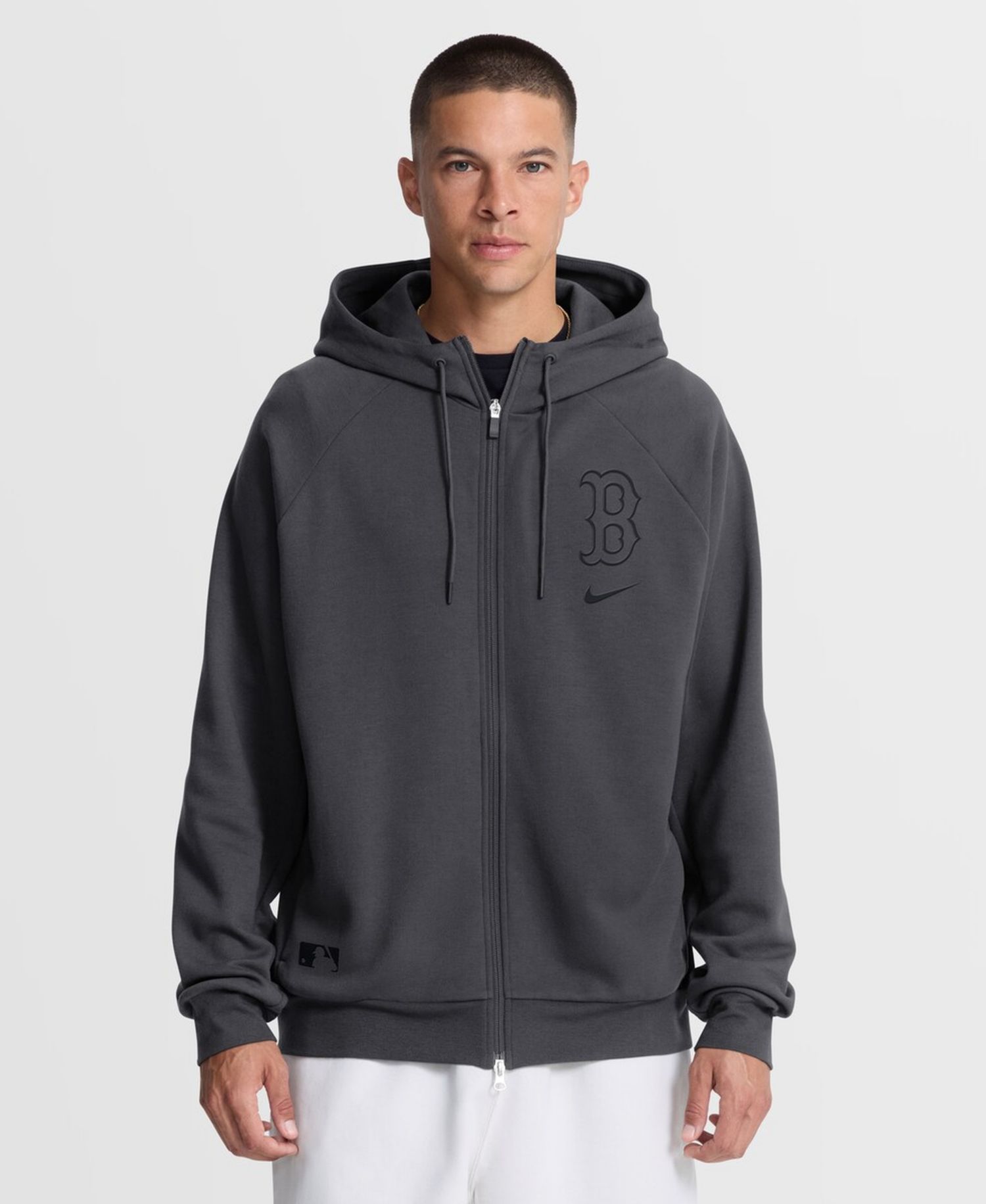 Men's Anthracite Boston Red Sox Authentic Collection Player Raglan Dri-FIT Full-Zip Hoodie