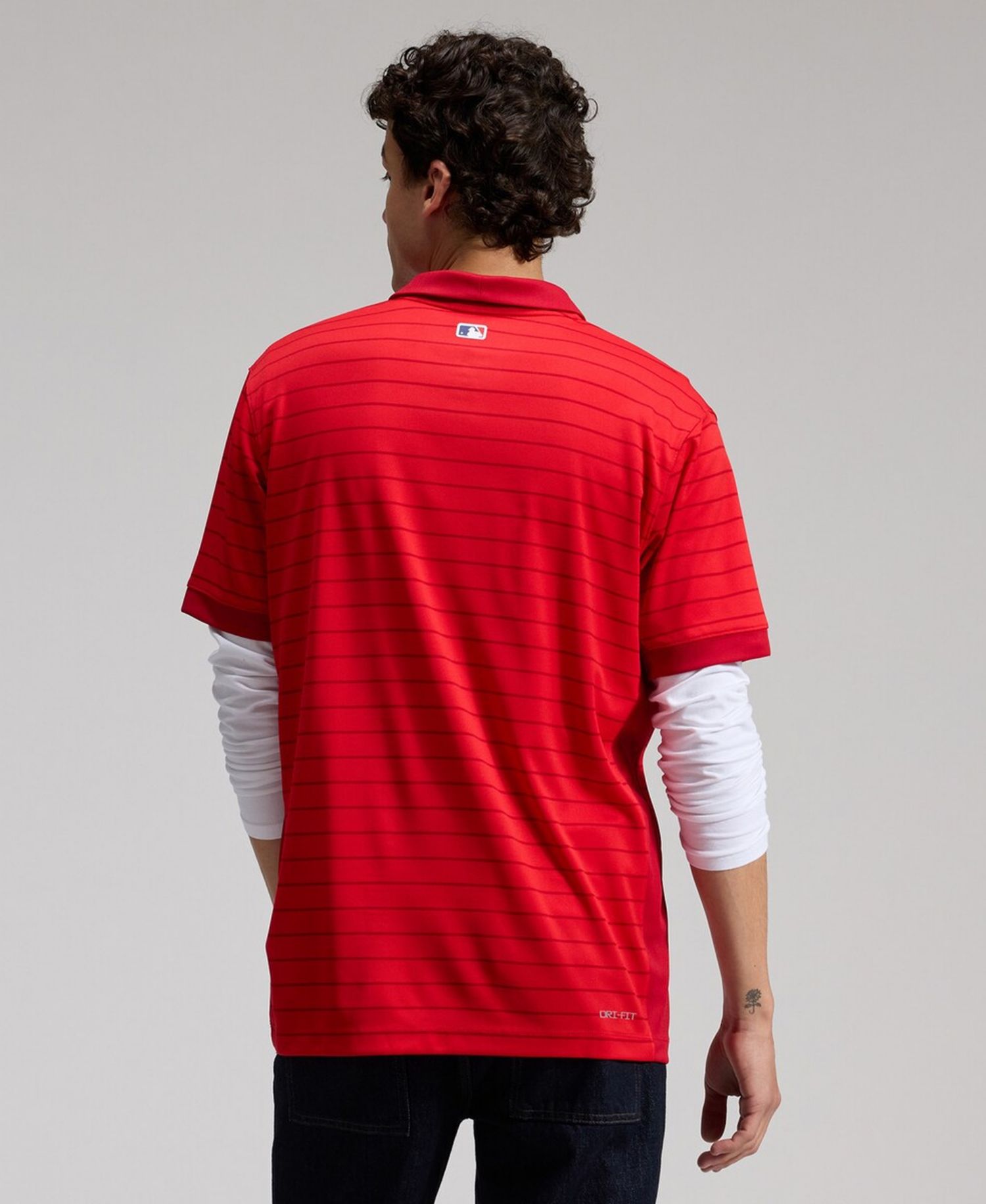 Men's Red Atlanta Braves Authentic Collection Striped Victory Dri-FIT Polo Shirt