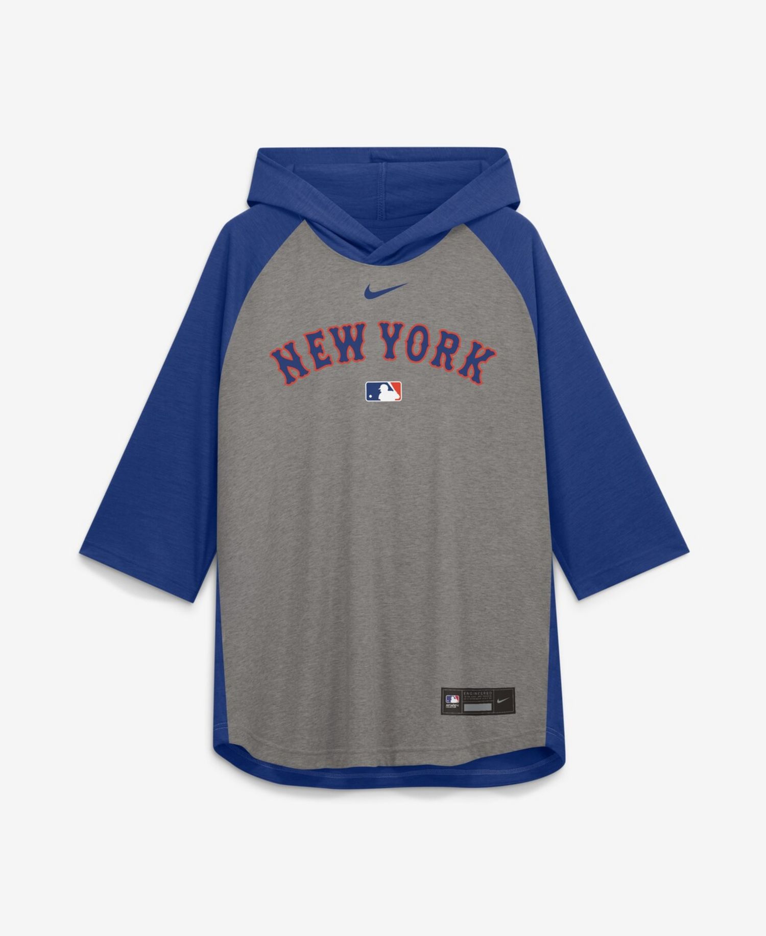 Men's Gray New York Mets Authentic Collection Flux Dri-FIT Raglan 3/4-Sleeve Hoodie