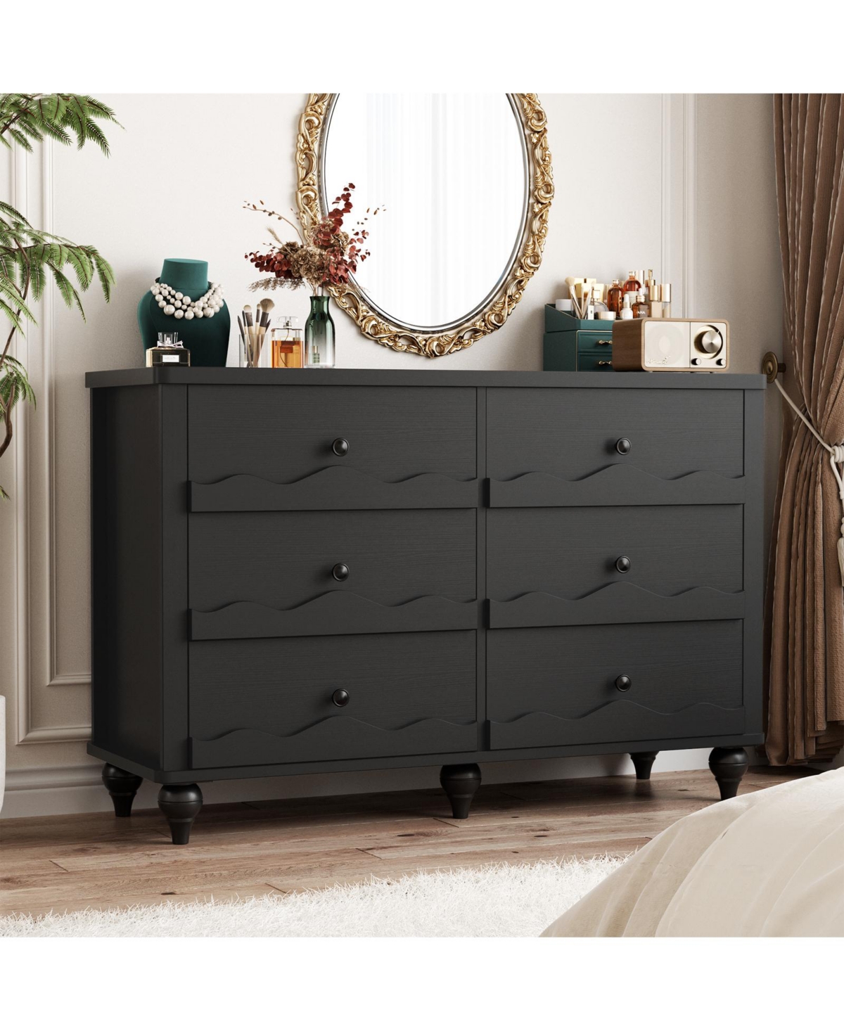 Aheaplus 43" Wooden Dresser with 6 Drawer, Closet Storage Cabinet