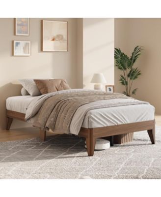 Wood Platform Bed Frame, Solid Wooden Legs and Wooden Slats Support, Sturdy Metal Central Structure, No Box Spring Needed, Easy Assembly