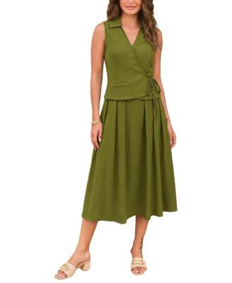 Women's Collared Tied Front Skirt Set