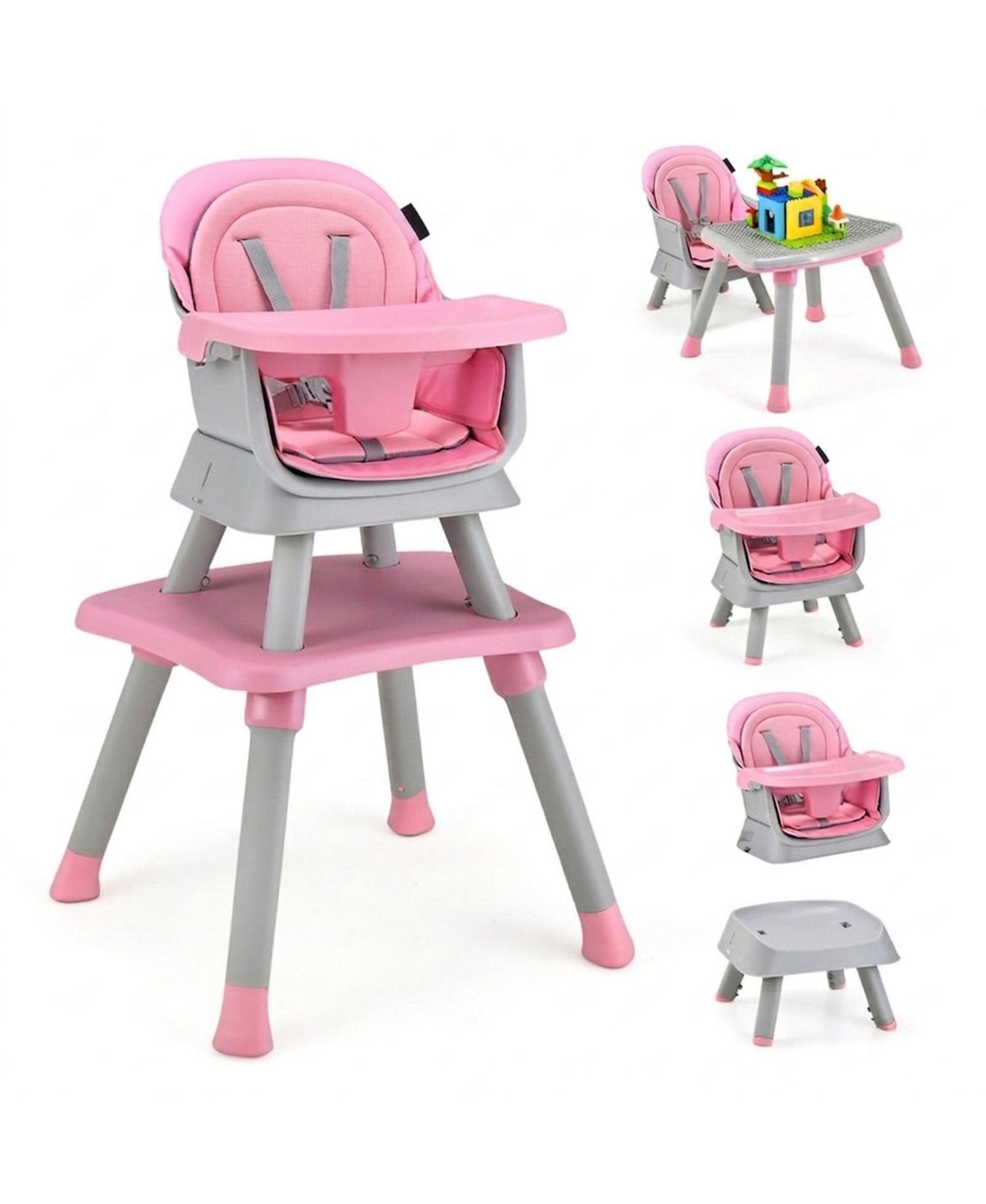 Toddler 6 in 1 Convertible High Chair with Adjustable Removable Tray and Booster