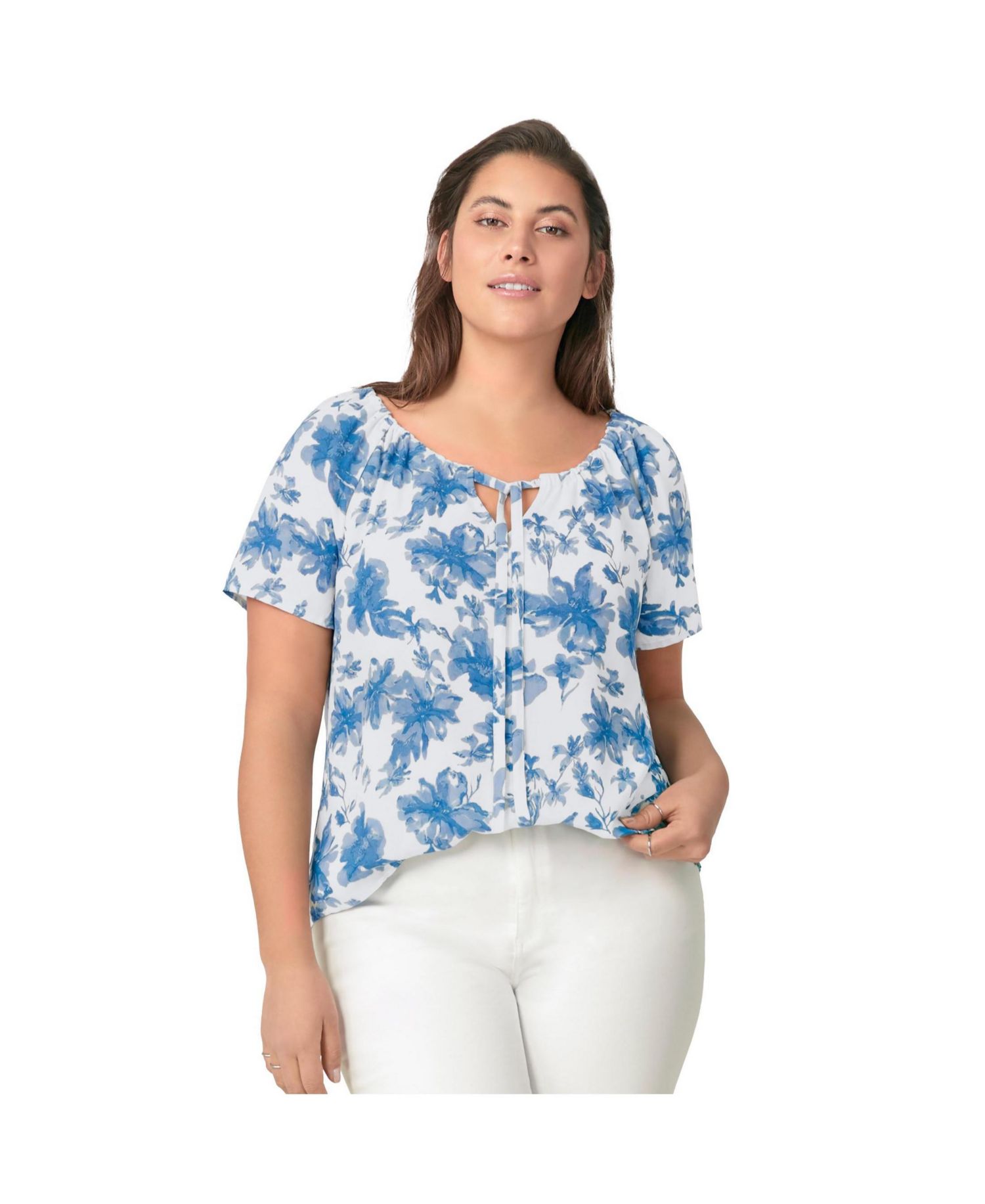 Plus Size Keyhole Peasant Blouse