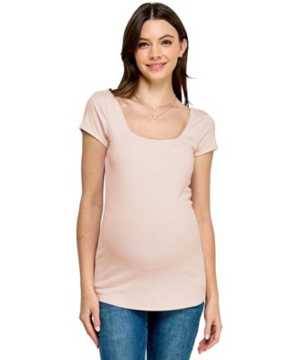 Women's Maternity Ribbed Square Neck Short Sleeve Top