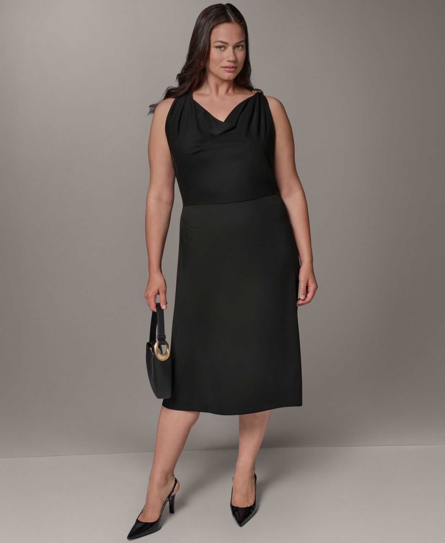 Plus Size Shoulder Hardware Sleeveless Midi Dress
