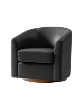 Amiir 30.5'' Wide Genuine Leather Swivel Barrel Chair with Solid Wood Base