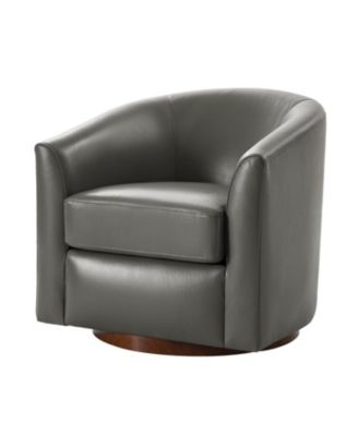 Amiir 30.5'' Wide Genuine Leather Swivel Barrel Chair with Solid Wood Base