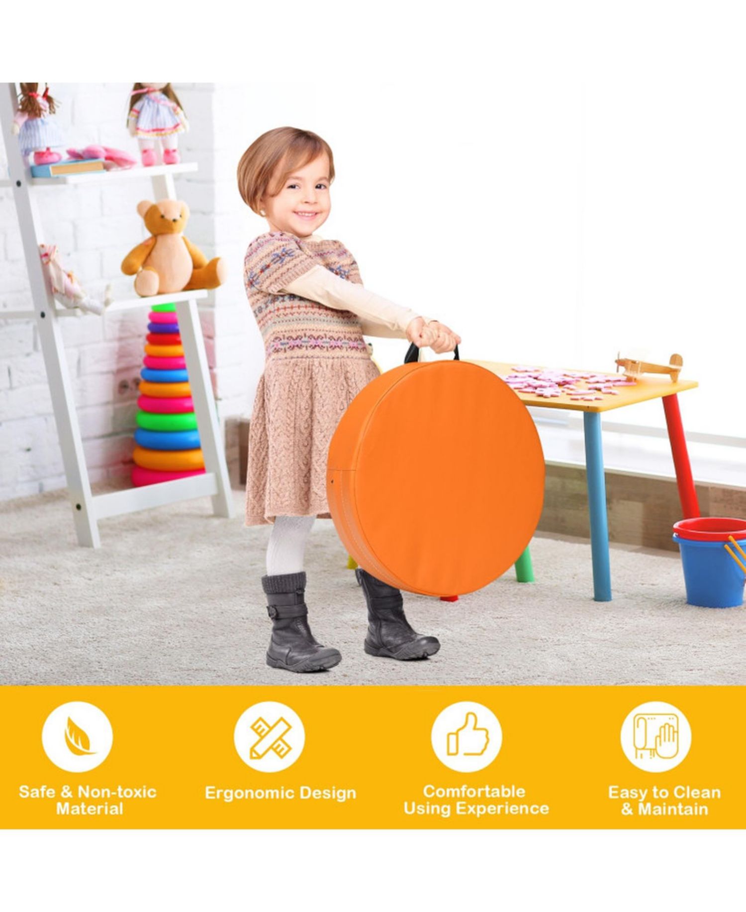 Toddler 6 Pack 15 Inch Round Floor Cushions Set for Daycare and Playroom