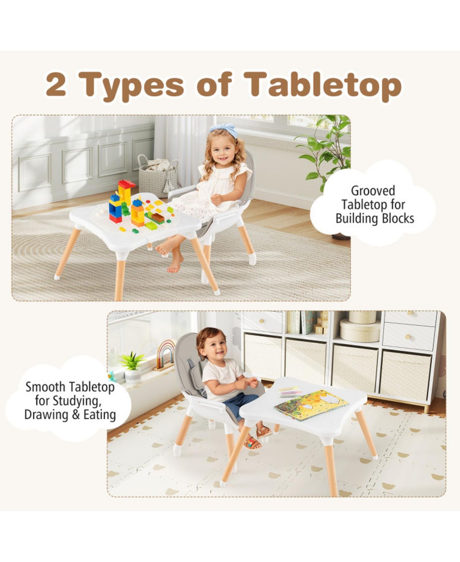 Toddler 6-in-1 Convertible Wooden High Chair