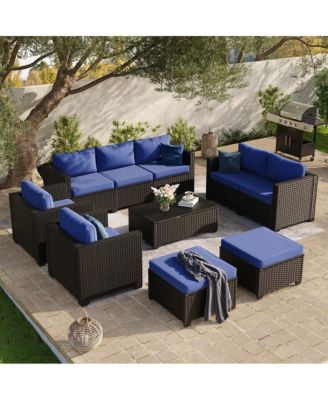 Outdoor Patio Rattan Furniture Set with Steel Frame Waterproof Cushions and Free Covers