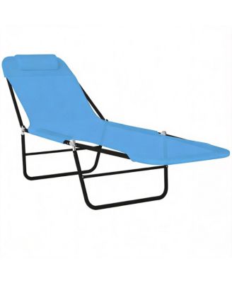 Folding Chaise Lounge Chair Reclining Mesh Headrest Outdoor