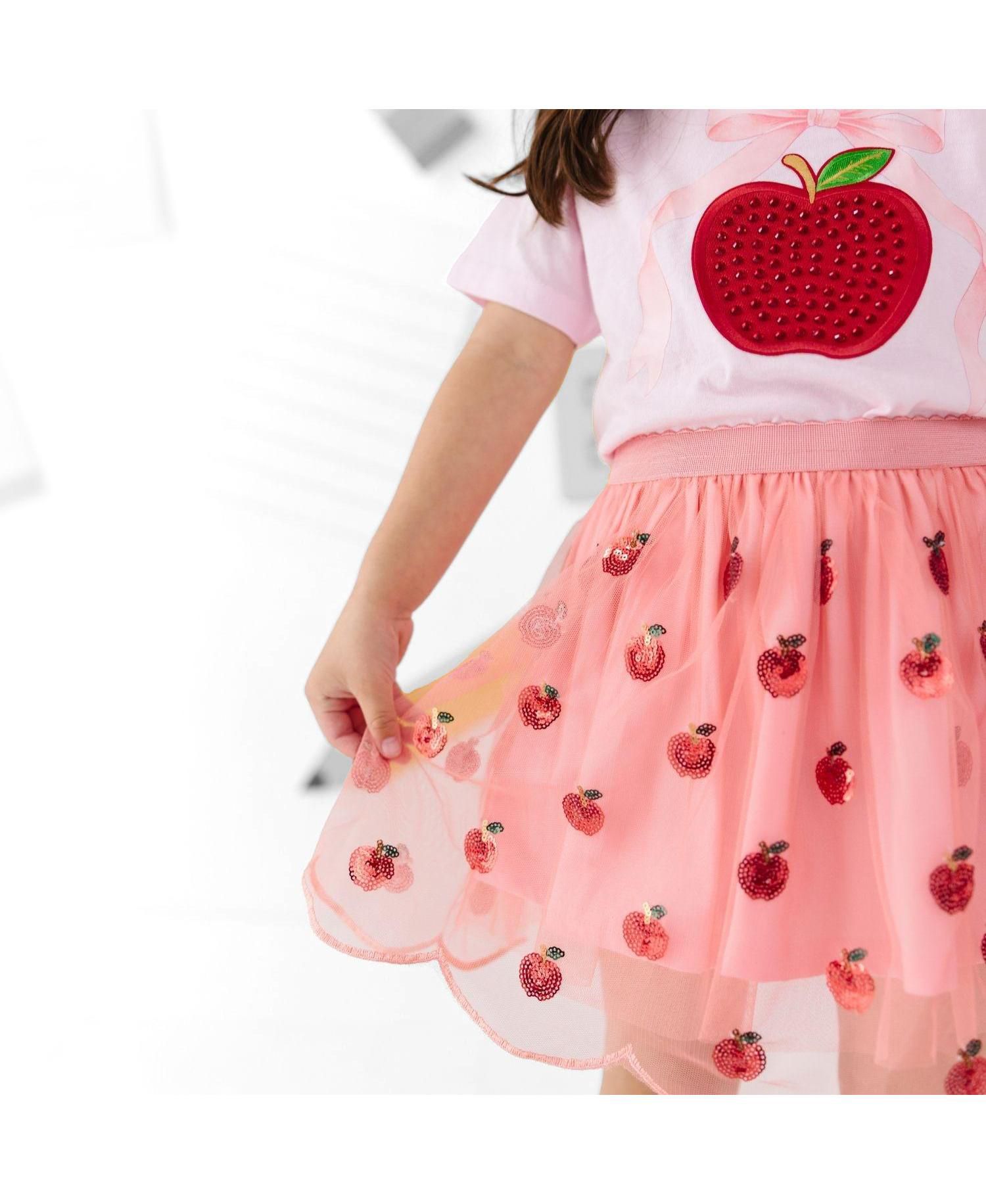 Baby Girls Apple Rhinestone Patch Short Sleeve T-Shirt