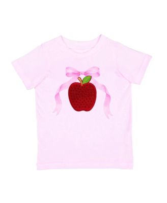 Big Girls Apple Rhinestone Patch Short Sleeve T-Shirt