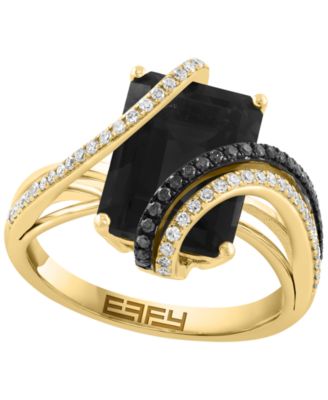Onyx, White Diamond (1/5 ct. t.w.) & Black Diamond (1/10 ct. t.w.) Ring in 14k Yellow Gold