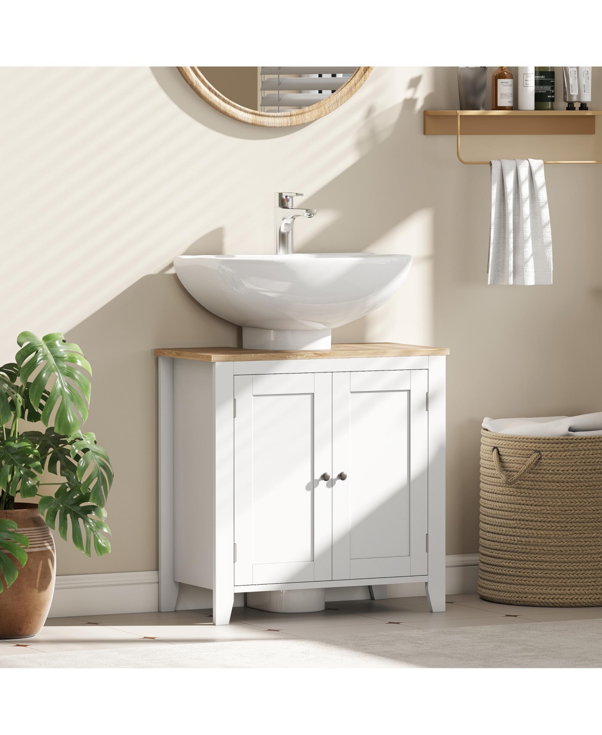 Phying Pedestal Sink Cabinet Multipurpose Under Sink Storage Cabinet with U Shape Design and Adjustable Shelf