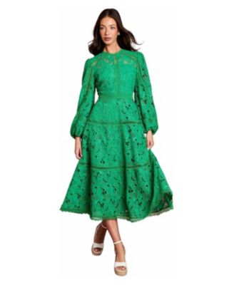 Women's Lace Panel Long Sleeve Midi Dress