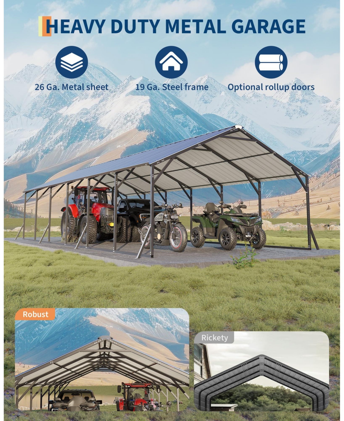gaomon Heavy Duty Steel Metal Carport Outdoor Storage Shelter with Vertical Roof