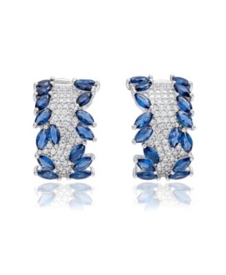Sterling Silver Pave Cubic Zirconia Marquise Burst Huggie Earrings