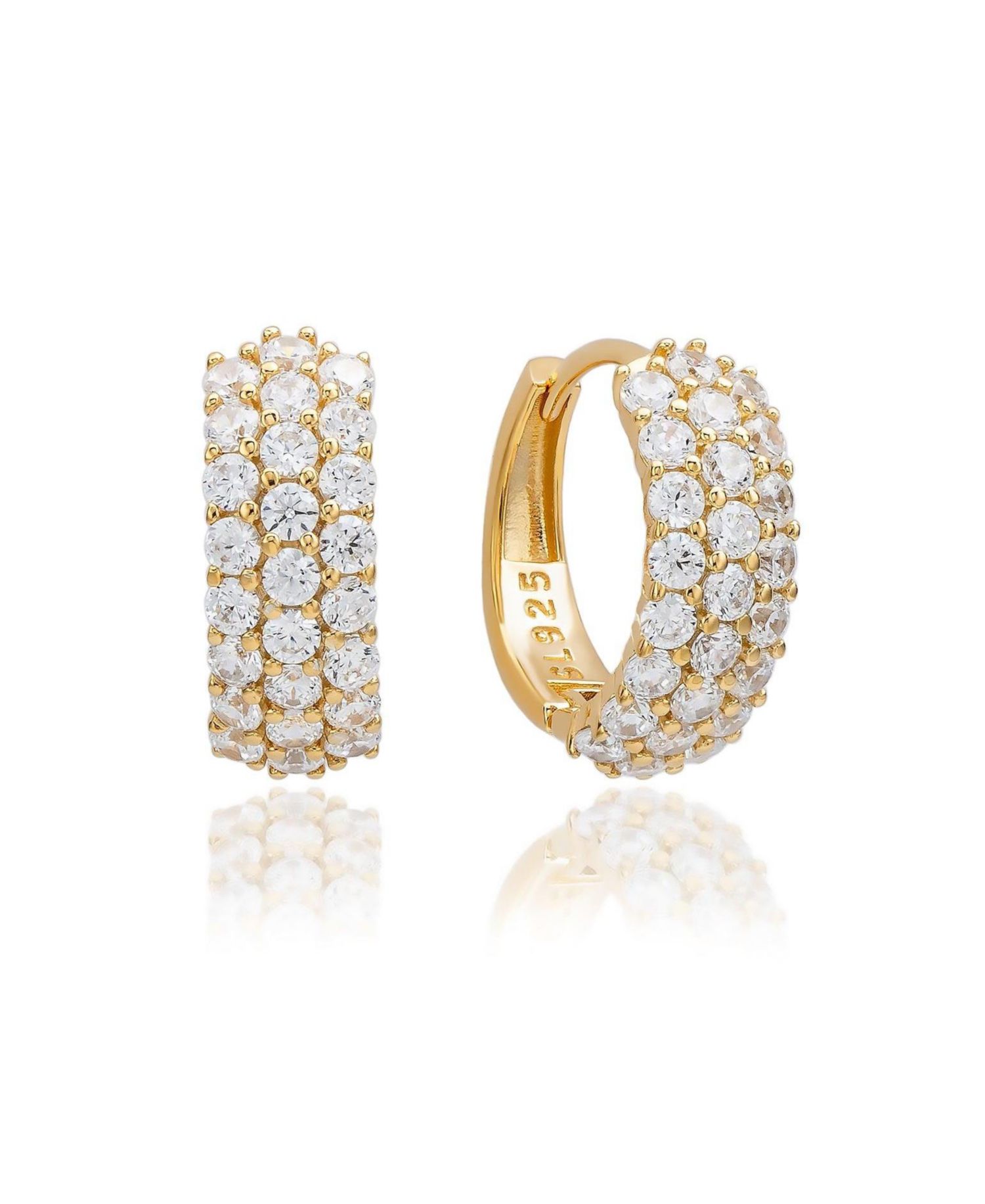 Sterling Silver Cubic Zirconia Pave Three-Row Huggie Hoop Earrings