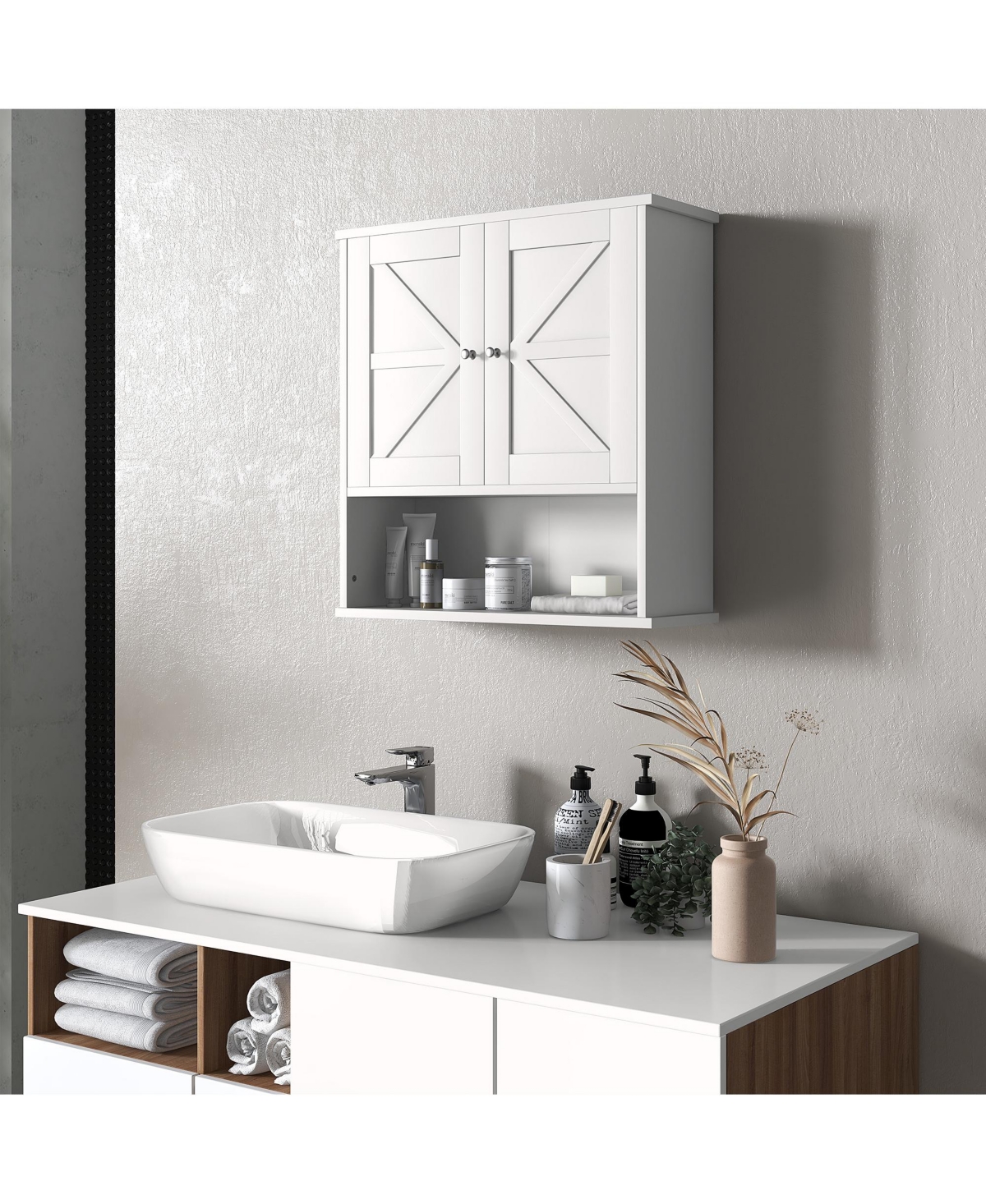 Busdays Barn Door Farmhouse Medicine Cabinet Wall Mounted with Adjustable Shelf for Bathroom Laundry Room