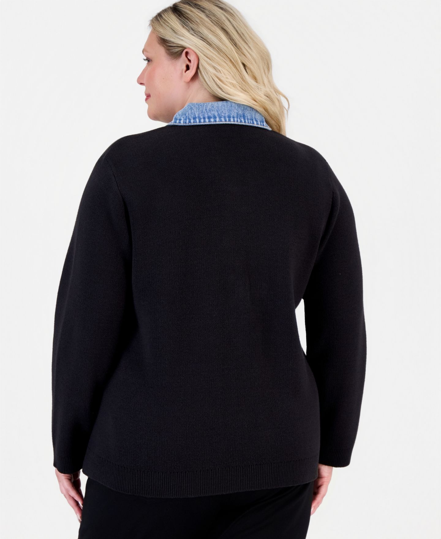 Женский кардиган Jones New York Plus Size Notch Collar Denim, цвет: Чёрный — фото 2