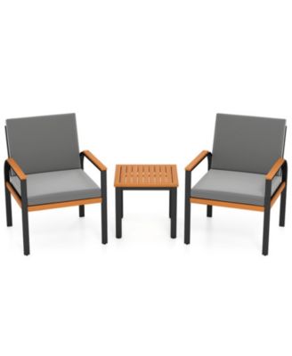 3-Piece Acacia Wood and Metal Patio Conversation Set with Cushions