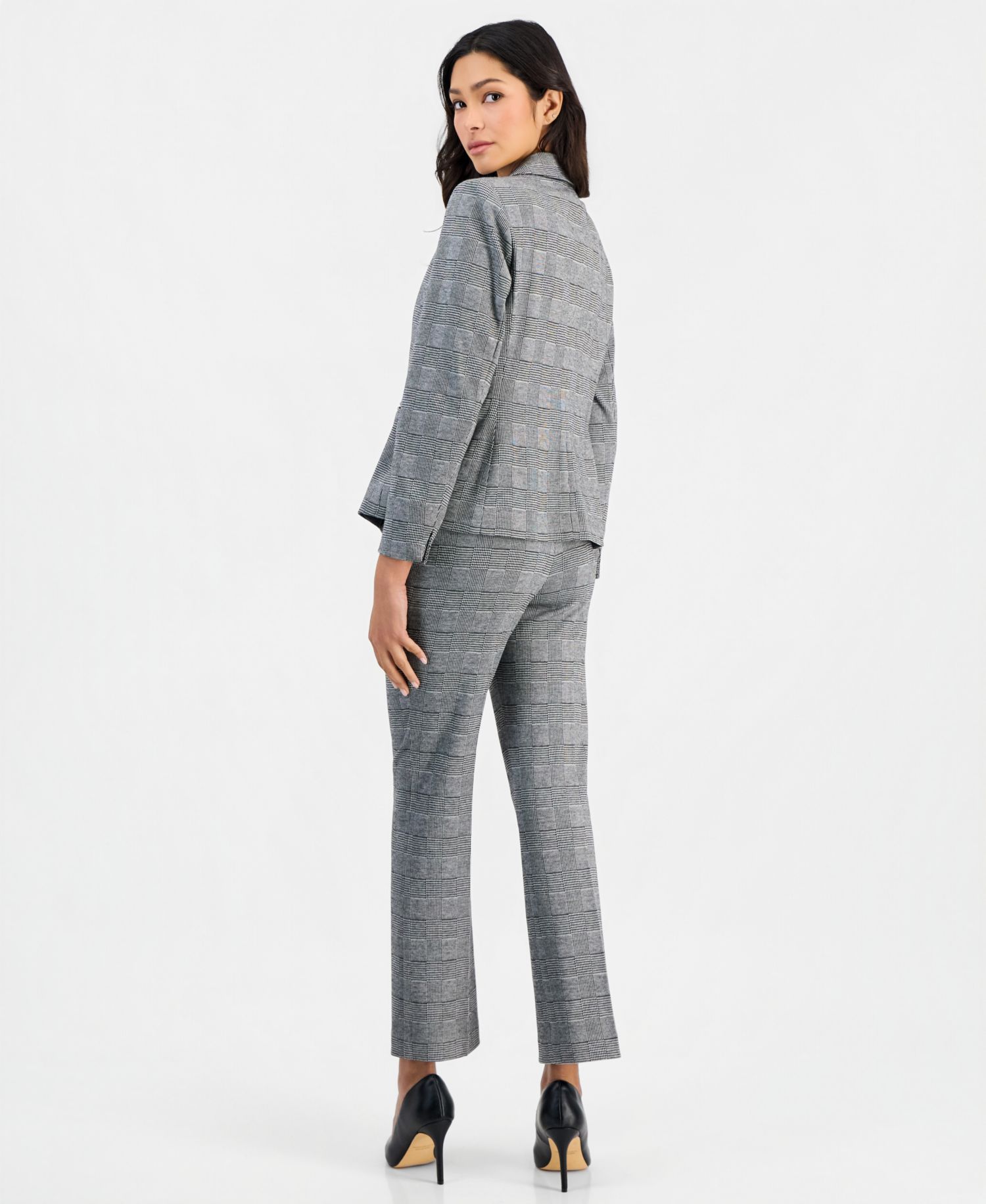 Petite Plaid One-Button Blazer