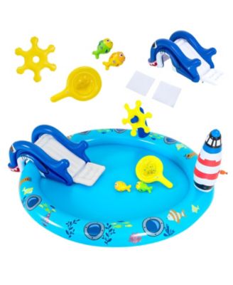 Inflatable Pool Shark Slide Sprinkler Fishing Water Play Center