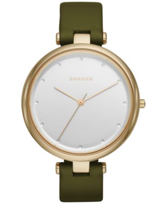 Skagen - Women's Tanja Green Leather Strap Watch 38mm SKW2483