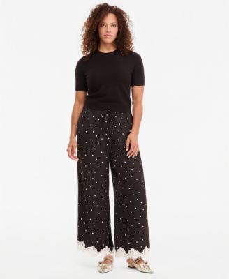 Women's Pull-On Dot Lace-Trim Wide-Leg Pants