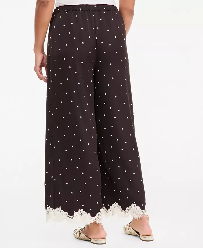 Women's Pull-On Dot Lace-Trim Wide-Leg Pants - thumbnail 2