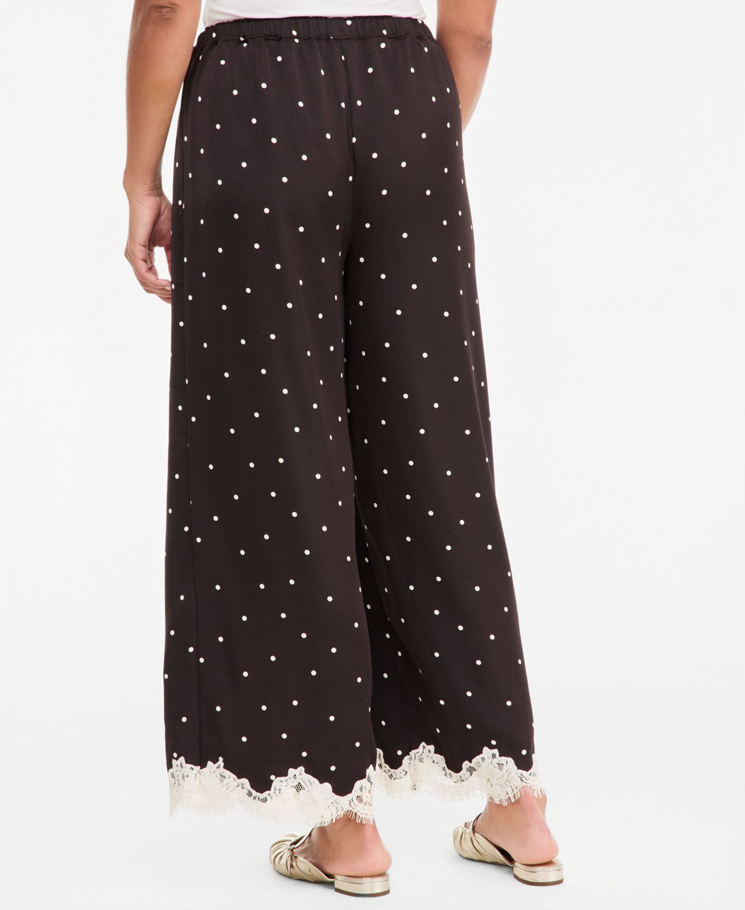 Women's Pull-On Dot Lace-Trim Wide-Leg Pants