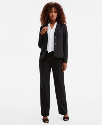 Women's Washable Notch-Collar Two-Button Jacket, Sleeveless Tie-Neck Top & Mid-Rise Fly-Front Straight Pants