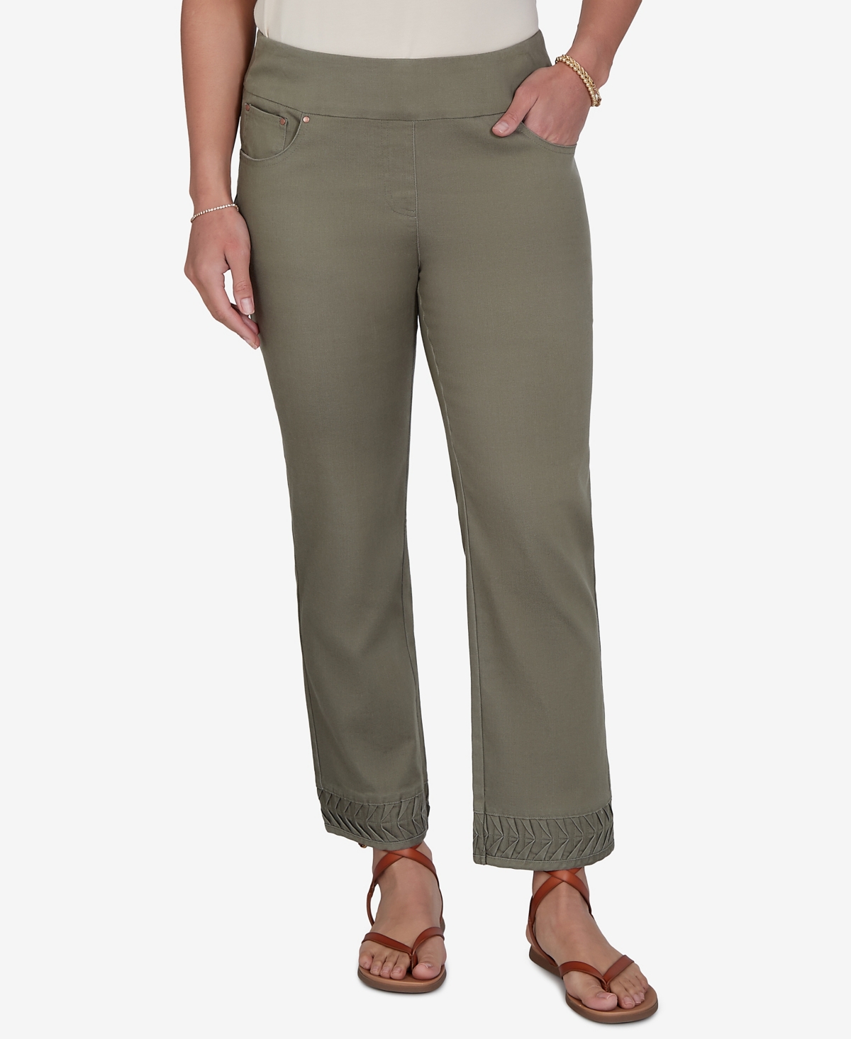Ruby Rd. Petite Pleated Hem Denim Ankle Pants In Gray