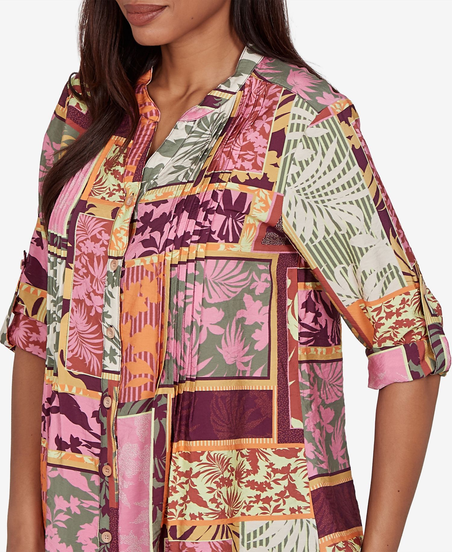 Petite Tropical Patchwork Voile Button-Front Top