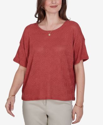 Petite Crochet Diamond Textured Knit Top