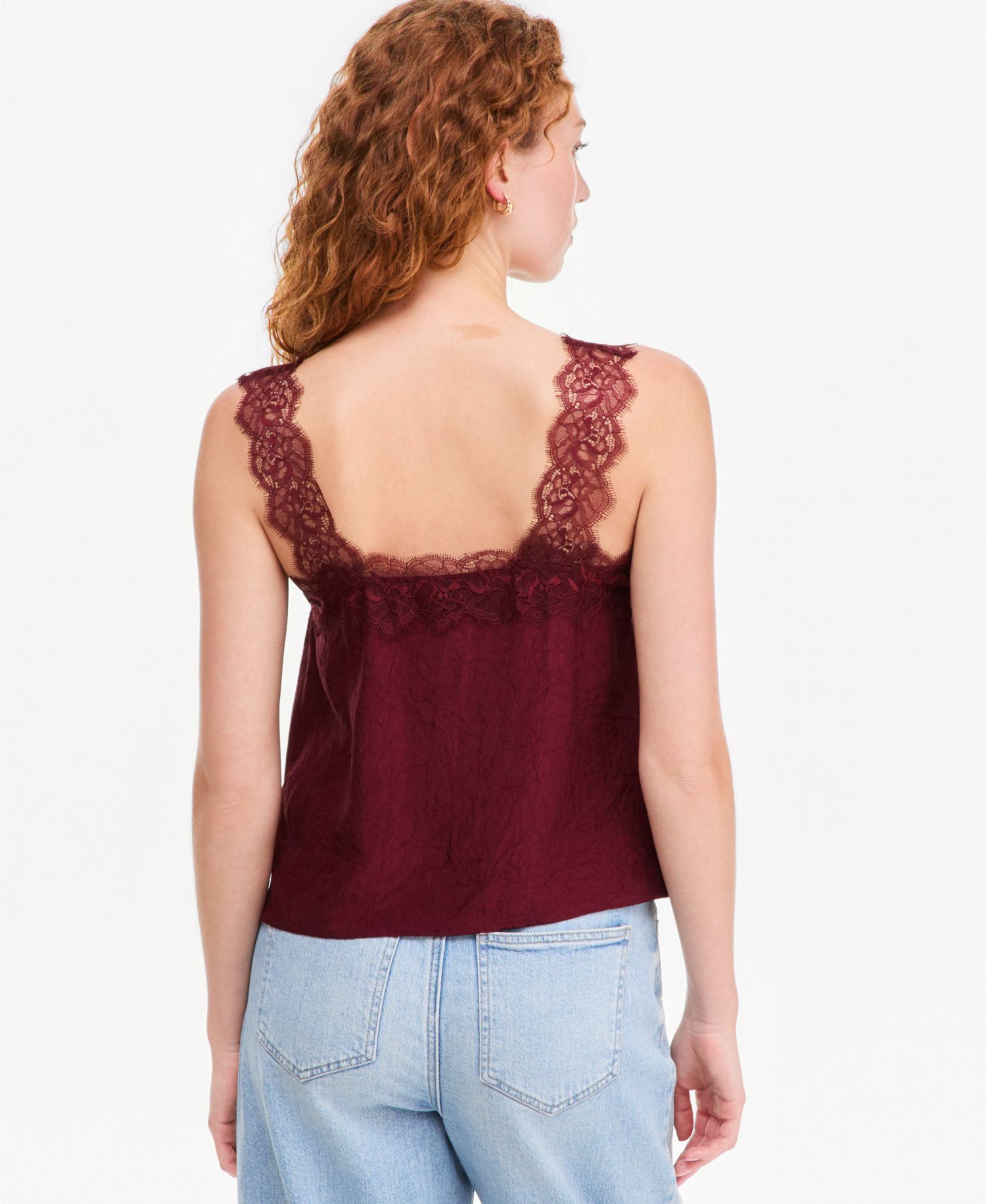 Women's Crinkle Satin Lace-Trim Tank
